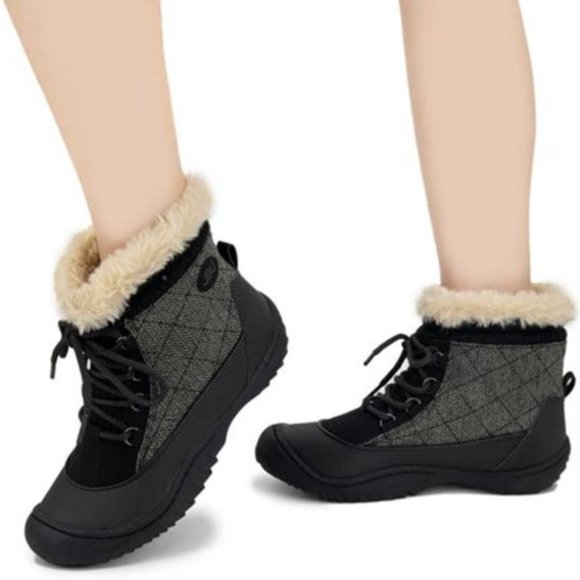 JBU by Jambu Jane Boots Faux Fur Lace Up Booties Black Herringbone Size 7 NEW - Picture 1 of 8
